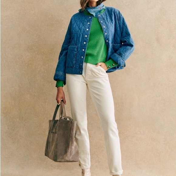 Sézane Dakota Quilted Denim Jacket | Blue | FR 34 / XS / 2 - Picture 2 of 9